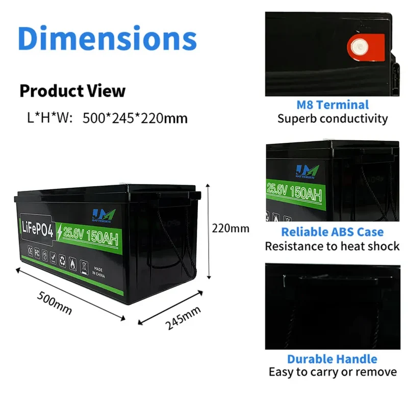 25.6V 150AH Lithium Ion Battery Pack Solar Safe Rechargebale Battery