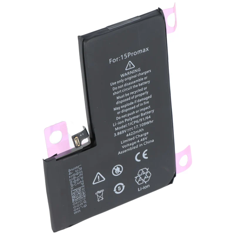 AccuCell Akku passend für Apple iPhone 15 Pro Max, Li-Polymer, 3,86V, 4422mAh, 17,1Wh, ohne Werkzeug