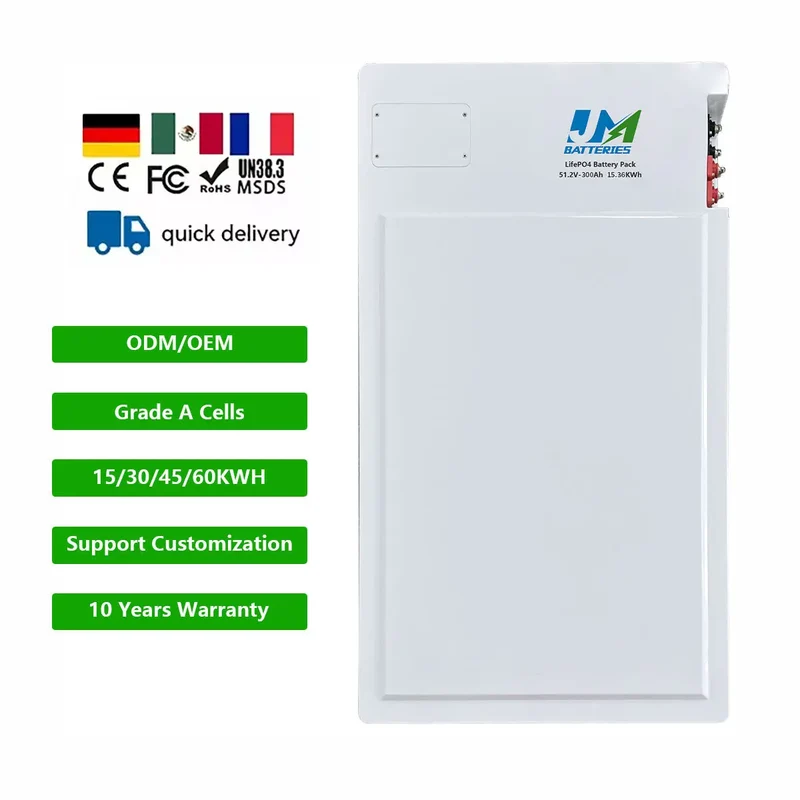51.2V 600ah 900ah 1200ah Stackable Wall Mounted Solar Battery