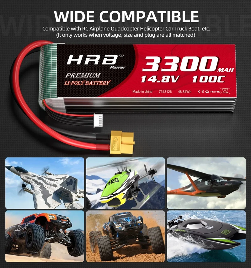 HRB 14,8V 4S LiPo-Akku 3300mAh 100C mit XT60-Stecker (2 St.)