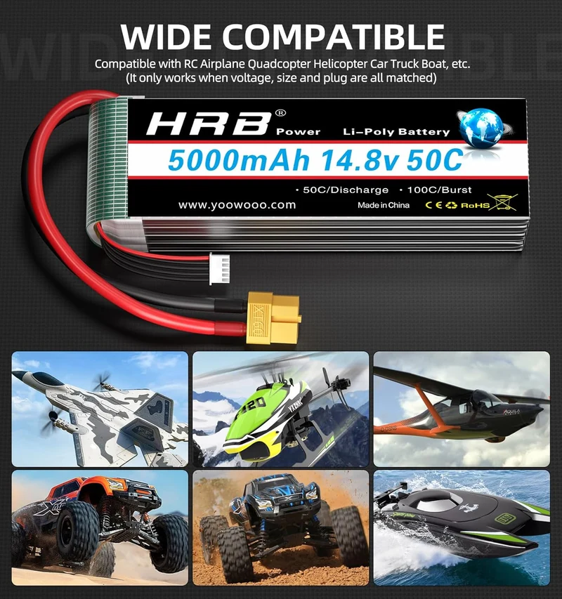 HRB 14,8V 5000mAh 50C LiPo- Akku mit XT60-Stecker (2 St.)