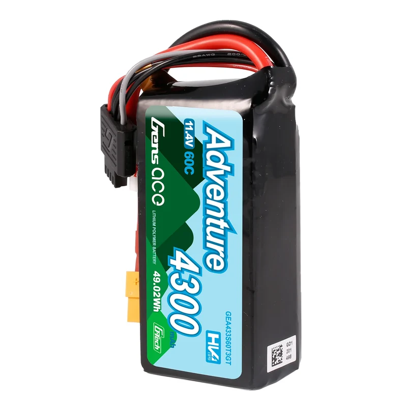 Gens ace 4300mAh 3S 60C HV LiPo Battery with XT60 & 1To3 Plug | Adventure Series | G-Tech