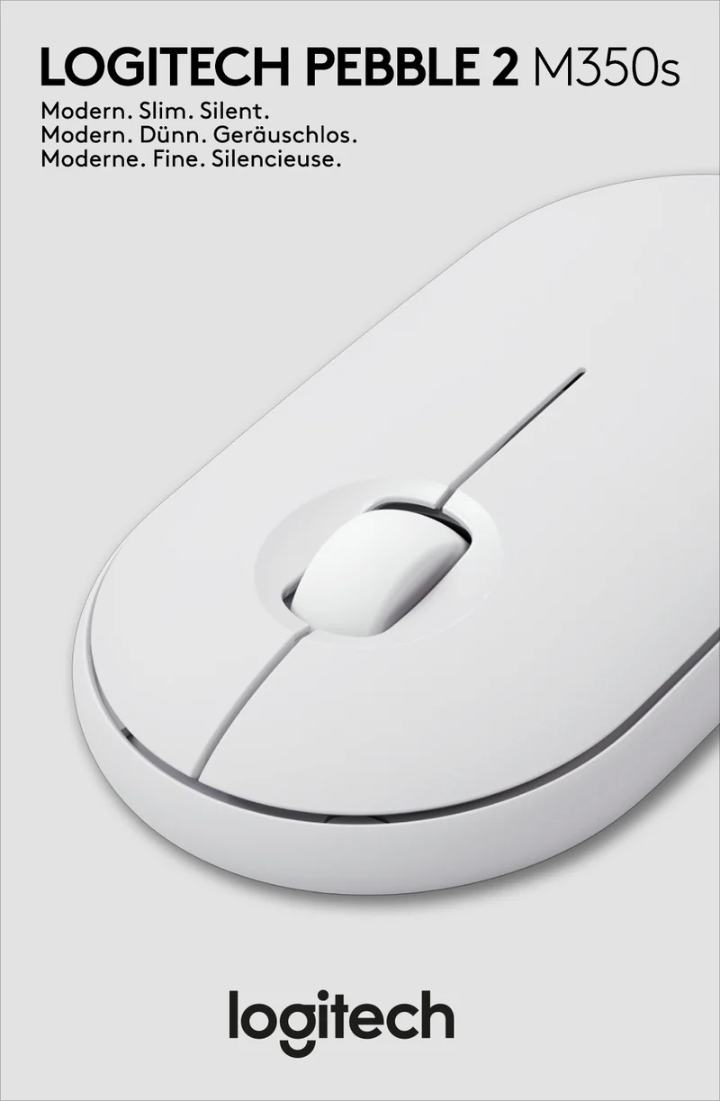Logitech Maus M350s, Pebble 2, Wireless, Bluetooth, weiss Optisch, 1000 dpi, 3 Tasten, Retail