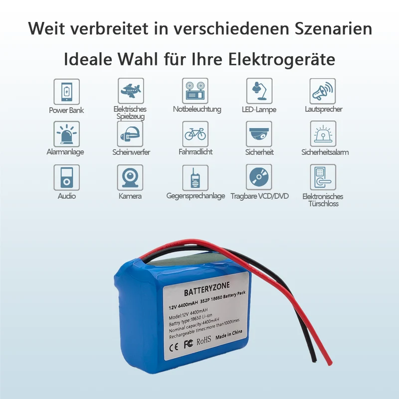 Wiederaufladbarer 12V 4400mAH 18650 Li-Ion Akku mit 12V 2A Ladegerät