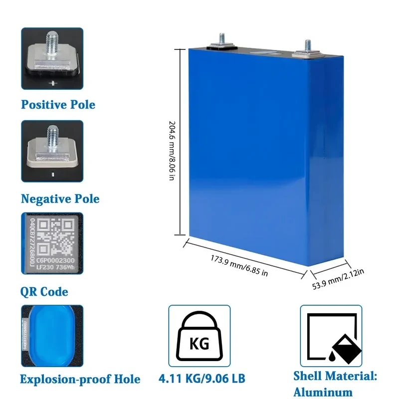 EVE 230Ah LiFePO4 Battery Cells - Brand New Grade A with QR Code
