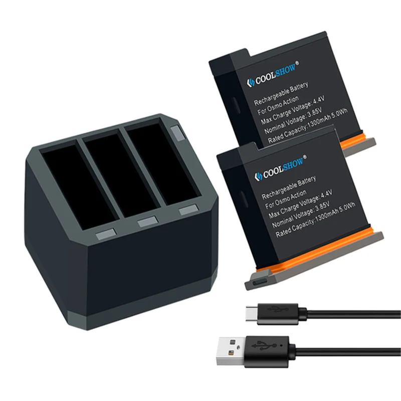 2PCS Akkuladegerät Akku 1300mAh Sportkamera Zubehör