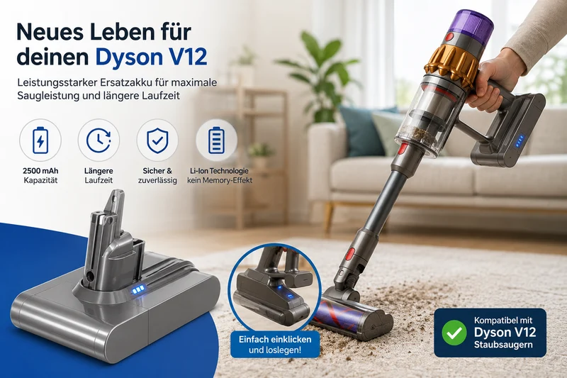 AccuCell Akku für Dyson SV30 Staubsauger – Hochleistungs-Ersatzakku 2500mAh 25,2V Li-Ion, ersetzt Dyson 965470-01, Dyson 96457001