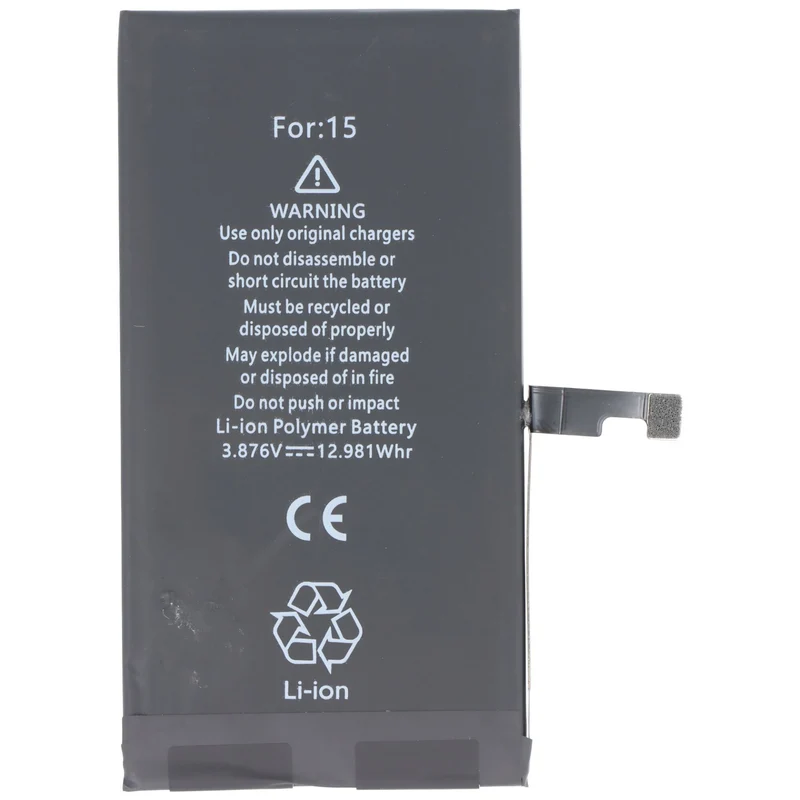AccuCell Akku passend für Apple iPhone 15, Li-Polymer, 3,87V, 3349mAh, 12,98Wh, ohne Werkzeug