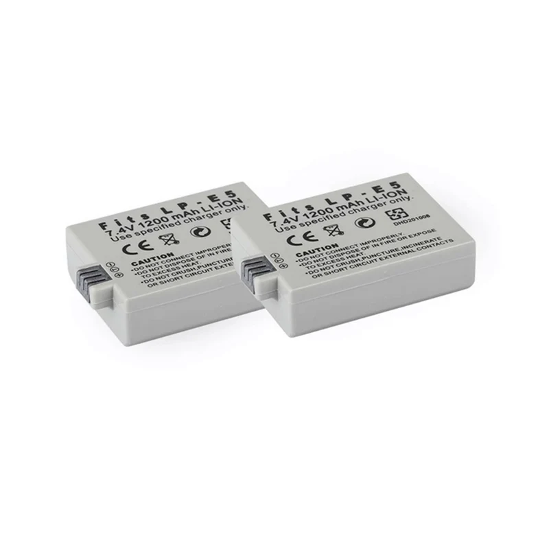 2PCS Kamerabatterie LP E5 für 450d 500d 1000d Kuss x2 x3 f rebel xs xsi t1i 1200mAh Batterie