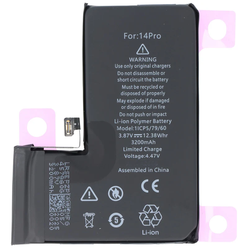 AccuCell Akku passend für Apple iPhone 14 Pro, Li-Polymer, 3,87V, 3200mAh, 12,38Wh, ohne Werkzeug
