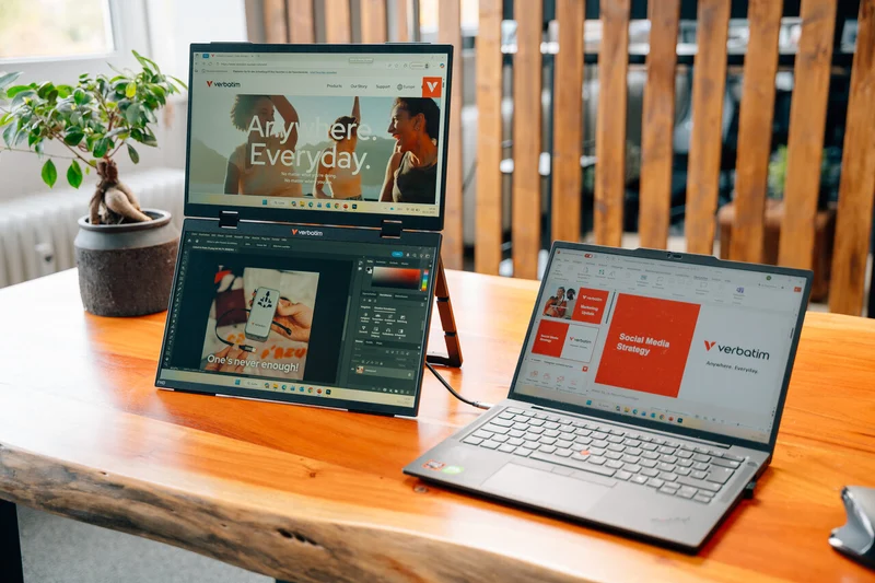 Verbatim Portable Dual Monitor, 2 x 15.6'' (39.62cm), LCD, Full HD USB-C, Mini HDMI, IPS, 16:9, inkl. Hülle, Retail