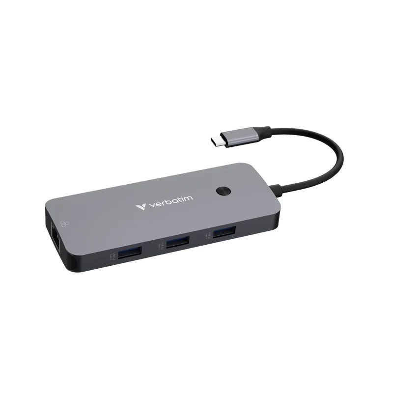 Verbatim Hub, Multiport, CMH-09, 3x USB 3.2-A, 2x USB 3.2-C HDMI 4K, RJ45, SD, microSD, USB 3.1-C Kabel, Retail