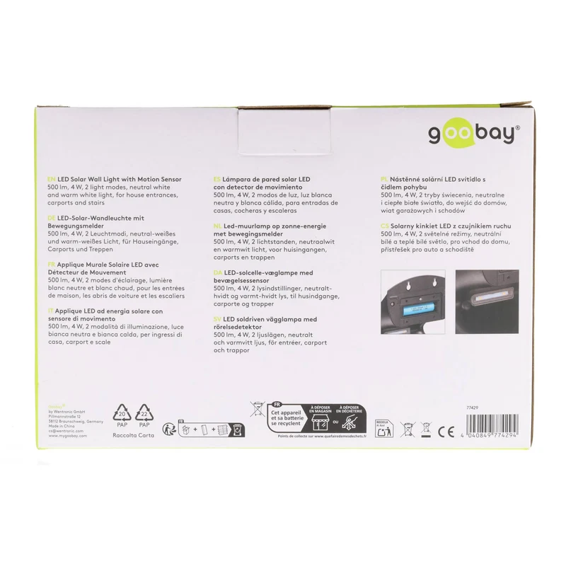 Goobay LED-Solar-Wandleuchte mit Bewegungsmelder, 4 W, austauschbarer Akku