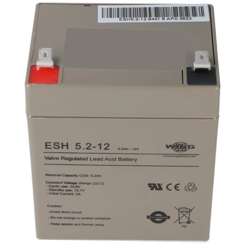 Wing ESH5.2-12 AGM Blei Akku 12 Volt 5,2 Ah perfekt für u.a. Sicherheitsbeleuchtung, USV-Anlagen, IT-Center und Telekom Anwendungen geeignet
