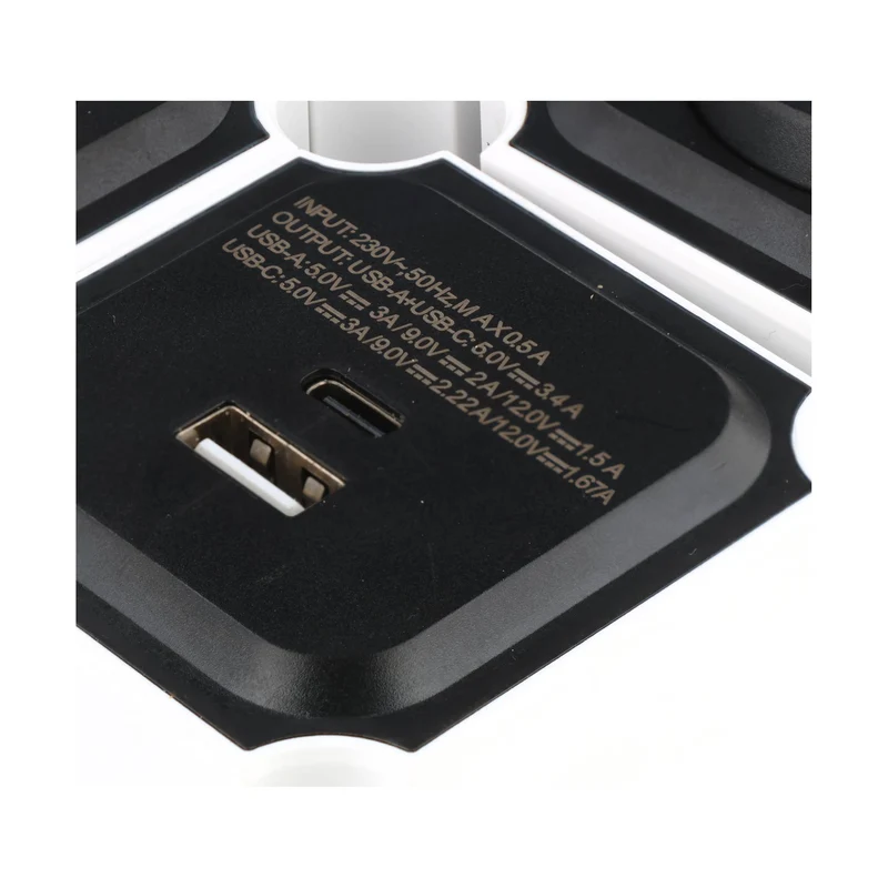 Heitech Tischsteckdose 2-fach mit USB-A und USB-C Ladeanschluss, bewegliche Steckdosenleiste
