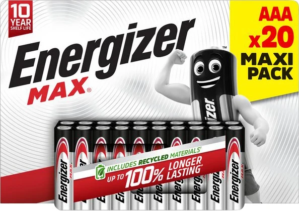 Energizer Batterie Alkaline, Micro, AAA, LR03, 1.5V Max, Retail Blister (20-Pack)
