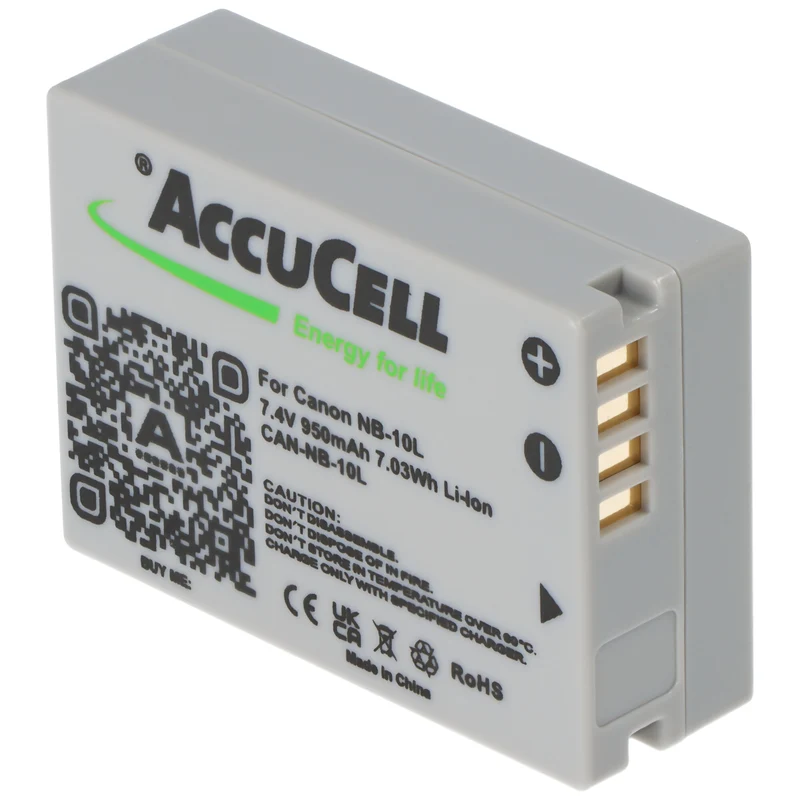 AccuCell Akku passend für Canon NB-10L, PowerShot SX40 HS, Li-Ion 7,4 Volt, 750-950mAh