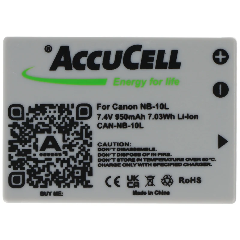 AccuCell Akku passend für Canon NB-10L, PowerShot SX40 HS, Li-Ion 7,4 Volt, 750-950mAh