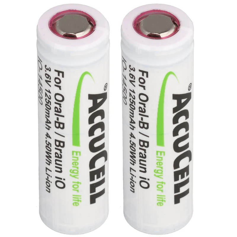 AccuCell 1250mAh Akku komaptibel für Braun IO 6, 7, 8, 9, 10, 3,7 Volt, 48,8x14,1mm (2 St.)