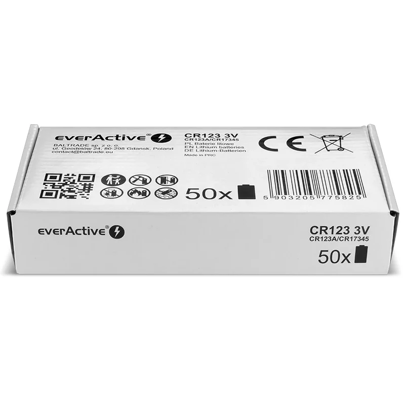 everActive CR123 Lithium Photo Batterie, 3V max. 1500mAh, 34,5 x 17mm, CR123A (50 st. )