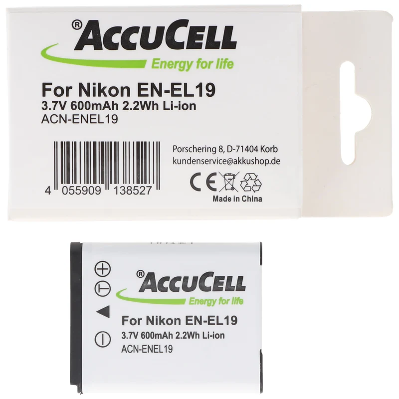 AccuCell Akku passend für Nikon EN-EL19 Akkutyp COOLPIX S2500, S3100, S4100