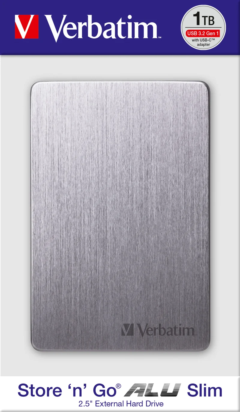 Verbatim Festplatte 1TB USB 3.2, A-C, 6.35cm (2.5''), grau Store´n´Go, Alu Slim, Software Nero Backup, Retail
