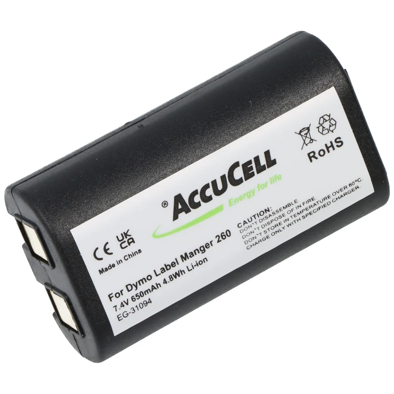 AccuCell Akku passend für Dymo LabelManger 260, Li-Ion, 7,4V, 650mAh, 4,8Wh