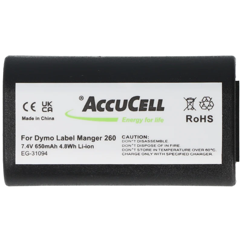 AccuCell Akku passend für Dymo LabelManger 260, Li-Ion, 7,4V, 650mAh, 4,8Wh