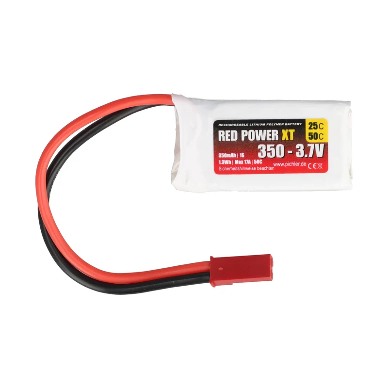 Pichler RED POWER LiPo Akku 350mAh – 3,7V 1S mit JST/BEC Stecker, 37 x 20 x 8mm