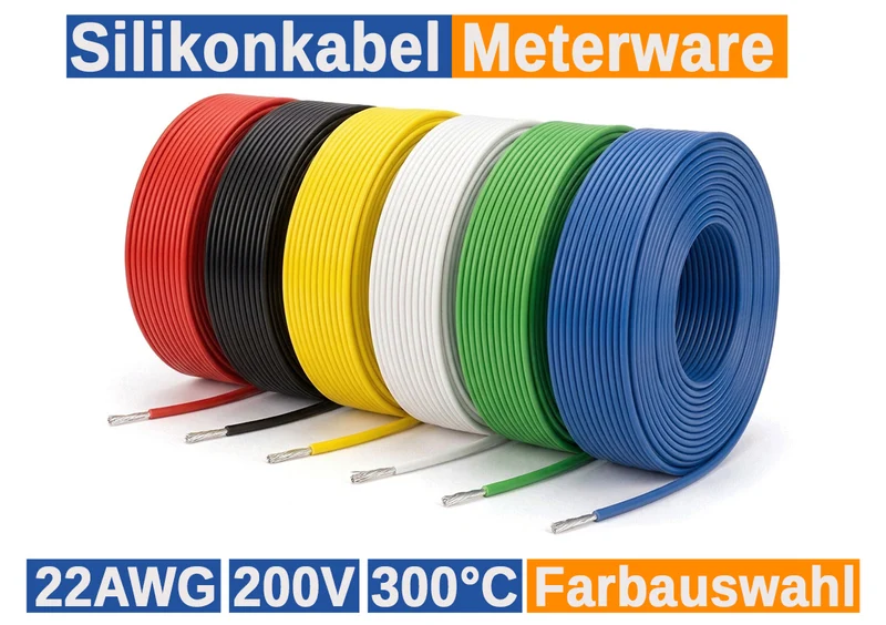 Keeppower Silikonkabel 22 AWG 0,3 mm² 200°C 300V flexibel verzinnt Meterware