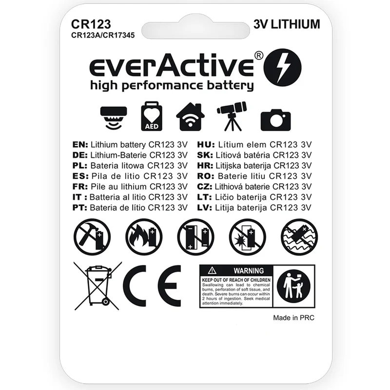 everActive CR123 Lithium Photo Batterie, 3V max. 1500mAh, 34,5 x 17mm, CR123A