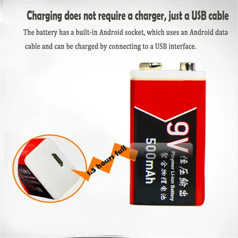 14450 500mAh 9V USB Lithium-Ionen-Polymer-Akku für drahtloses Multimeter-Mikrofon-Headset-Massagegerät