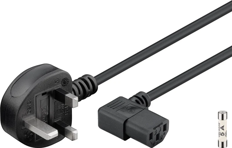 Goobay UK-Geräteanschlusskabel, 2 m, Schwarz - UK 3-Pin-Stecker (Typ G, BS 1363) > Gerätestecker C13 (abgewinkelt)