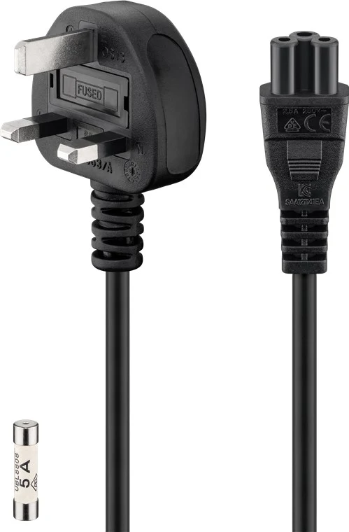 Goobay UK-Geräteanschlusskabel, 2 m, Schwarz - UK 3-Pin-Stecker (Typ G, BS 1363) > Gerätestecker C13 (abgewinkelt)