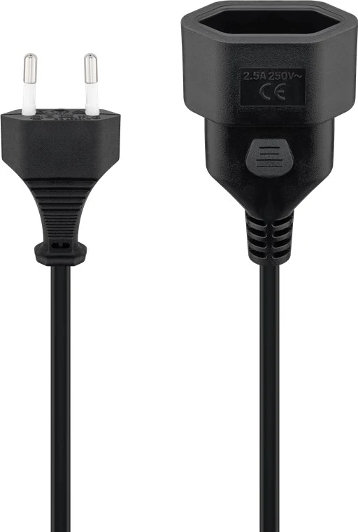 Goobay Verlängerungskabel Eurostecker, 2 m, schwarz - Eurostecker (Typ C, CEE 7/16) > Eurokupplung