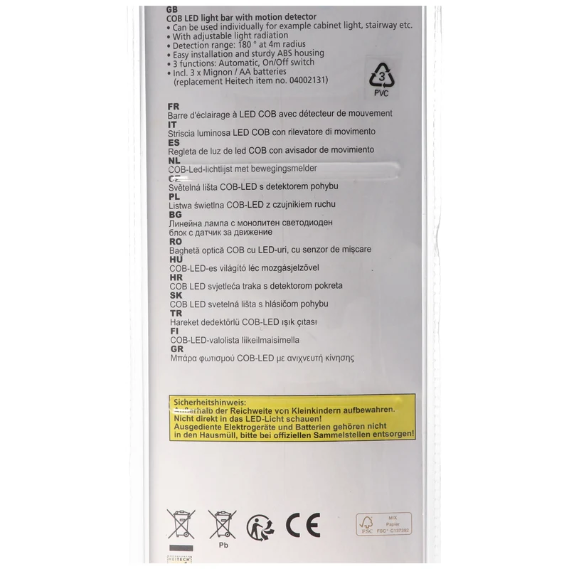 Heitech COB-LED-Lichtleiste mit Bewegungsmelder, ideal für Beleuchtung in Schränken, Treppenhäuser, Küchenzeilen, einstellbarer Lichtstrahl