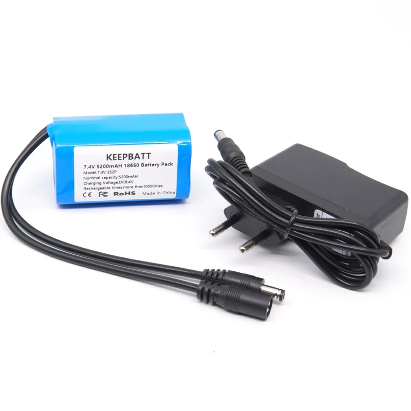7,4V 5200mAh 8,4V 18650 Lithiumbatterie Fahrradlampe Scheinwerfer Spezialakku DC 5,5x2,1MM