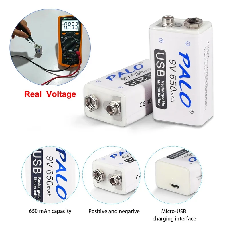 650mAh Micro USB 6F22 9V Lithium-Ionen-Lithium-Batterie für ferngesteuertes Hubschraubermodell-Mikrofonspielzeug