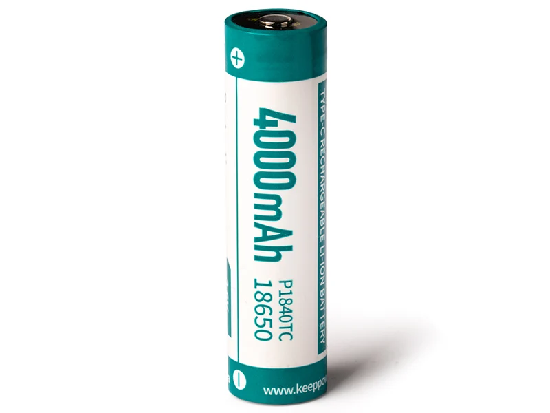 Keeppower 18650 Li-Ion Akku P1840TC 4000mAh, 3,6 / 3,7 V, 70,2x18,8mm, PCB geschützt, USB-C Ladefunktion
