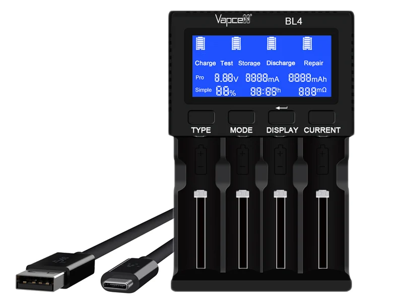 Vapcell BL4 Universal-Ladegerät mit 4 Schächten für Li-Ion, LiFePO4, NiMH und 1,5V Li-Ion Akkus