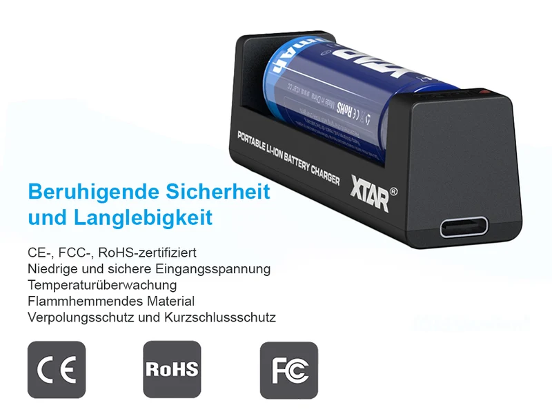 Xtar MC1 - Ladegerät für Li-Ion-Akkus 3,6V/3,7V inkl. USB-Kabel