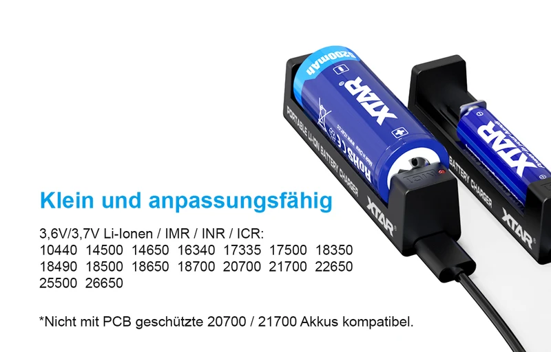 Xtar MC1 - Ladegerät für Li-Ion-Akkus 3,6V/3,7V inkl. USB-Kabel
