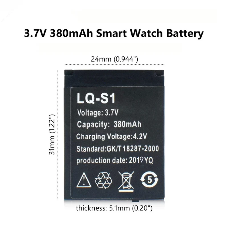 2pcs LQ S1 3.7V 380mAh Li-Ion Polymer Smartwatch Akku, passend für w8 dz09 qw09 a1 v8 x6 hlx s1