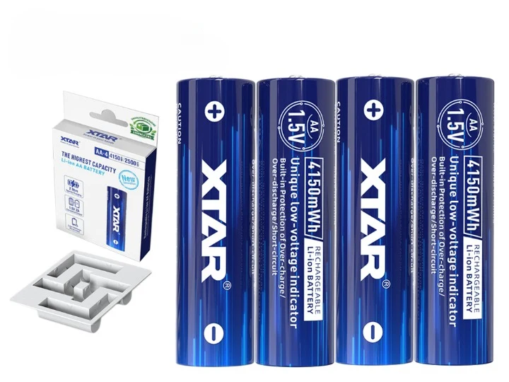 XTAR 1,5 V AA Li-Ion Akku – 4er-Set Mignon LR6 2500 mAh / 4150 mWh mit Kapazitätsindikator