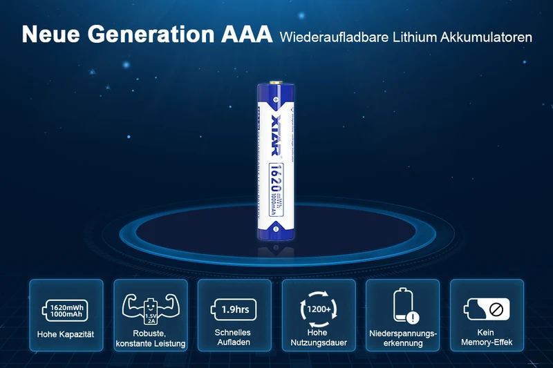 Xtar AAA 1,5V 1620mWh (ca. 1000mAh) (Micro, LR03) Li-Ionen-Akku (Wiederaufladbar) mit *Indikator (4 St.)