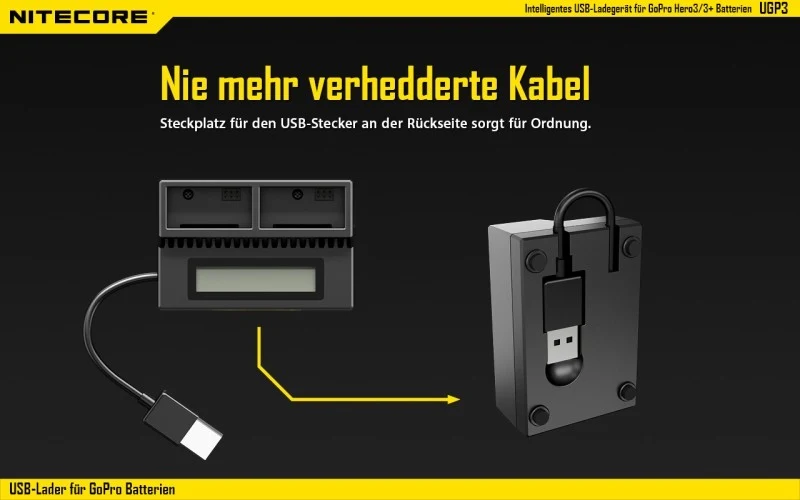Nitecore USB-Ladegerät UGP3 für GoPro HERO3/3+ Akkus