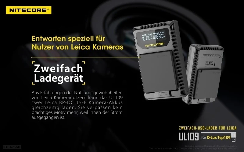 Nitecore UL109 USB-Ladegerät für Leica Cameras