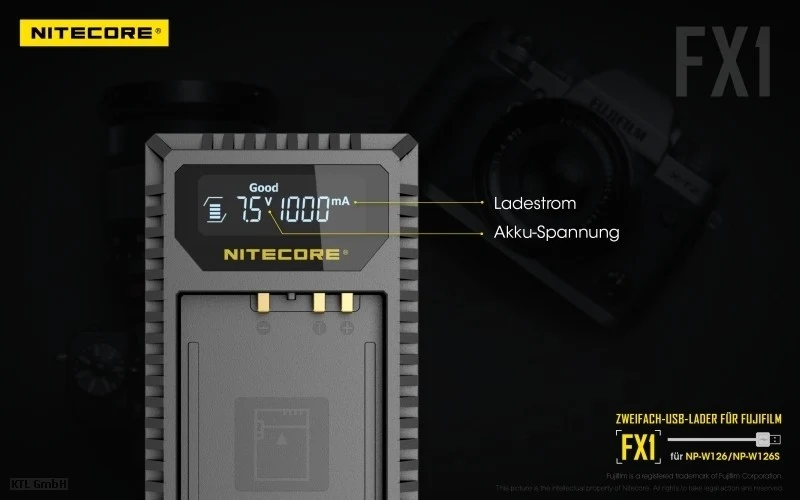 Nitecore FX1 USB-Ladegerät für Fuji Cameras
