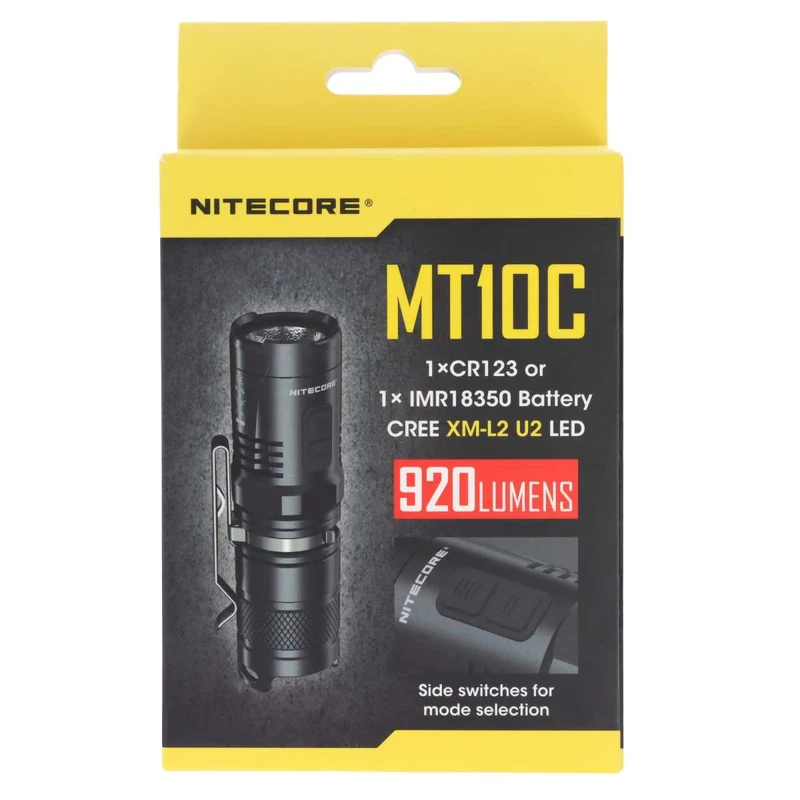 Nitecore MT10C LED-Taschenlampe mit bis zu 920 Lumen, Multitask Taschenlampe, mit zwei Side-Switches und Rotlicht-Mode