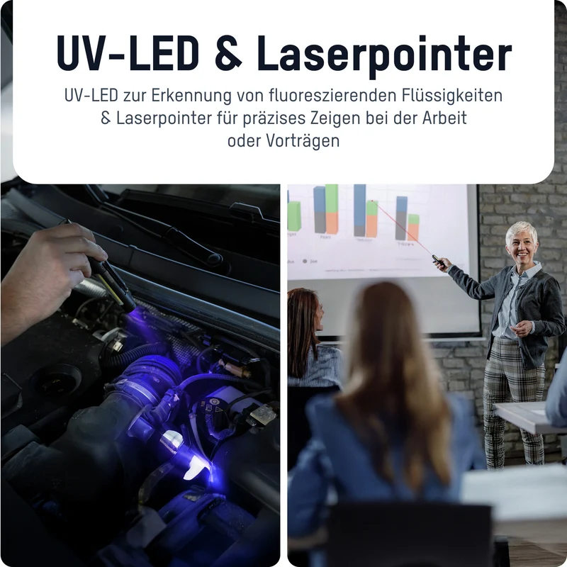 Ansmann Stiftleuchte Penlight 4in1R – wiederaufladbare LED-Stiftlampe mit UV-Licht und Laserpointer